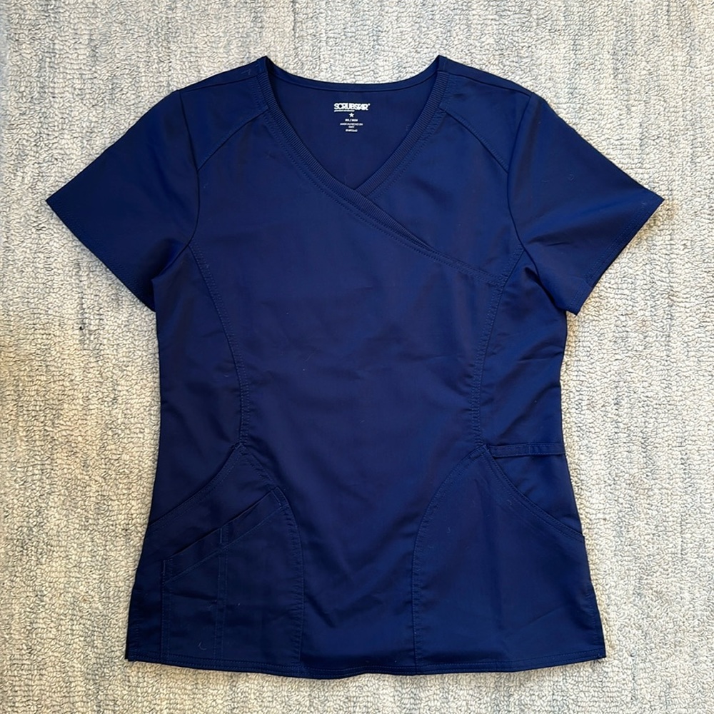 SCRUBSTAR Premium Collection - Women’s Mock Wrap Stretch Scrub Top - Navy - XS